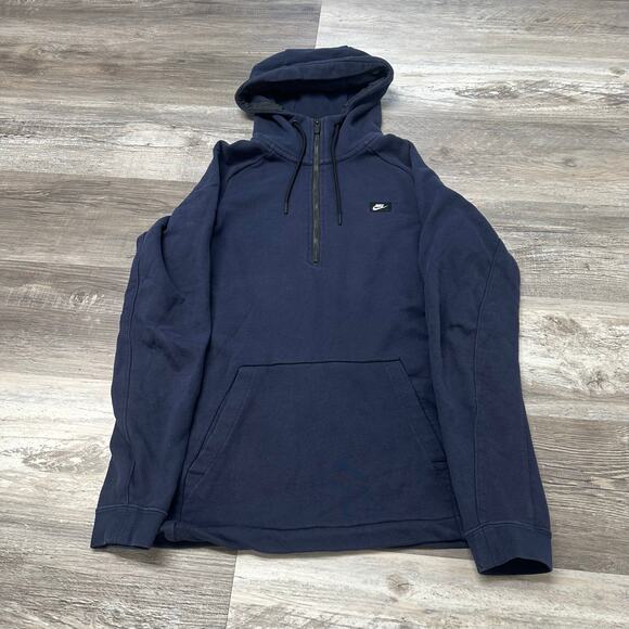 Nike Tech Fleece Hoodie Blue Black Mens Mini Swoosh Funnel Half Zip Pullover - Picture 1 of 8